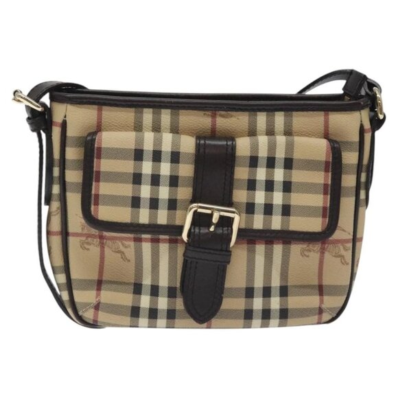 BURBERRY Nova Check Shoulder Bag PVC Beige Gold Auth - Picture 2 of 16
